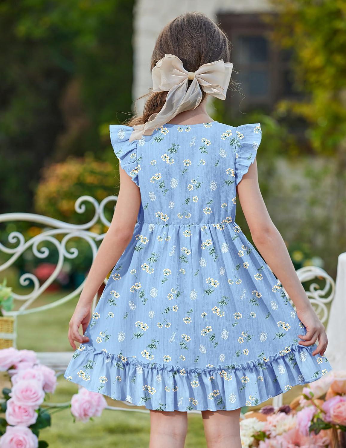 image:imageArshiner Toddler Girls Dress Ruffle Sleeveless Button Down Dresses Summer Beach Casual Sundress with Pocket for 17YBlue Floral