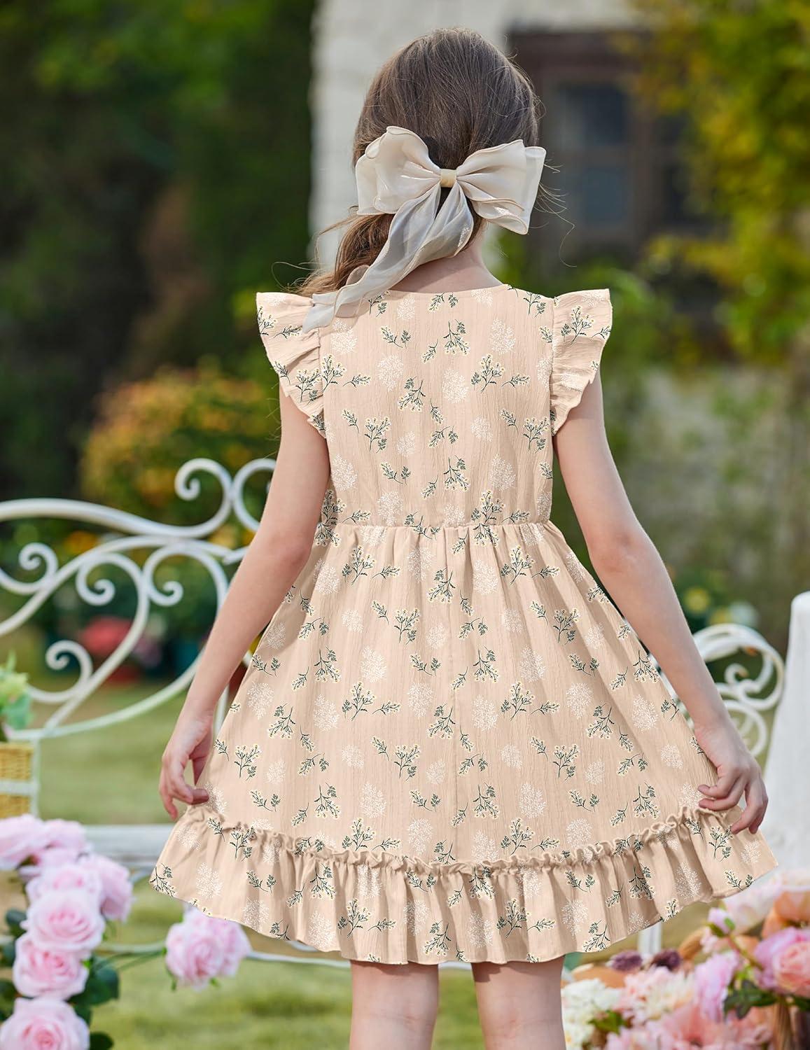 image:imageArshiner Toddler Girls Dress Ruffle Sleeveless Button Down Dresses Summer Beach Casual Sundress with Pocket for 17YKhaki Floral
