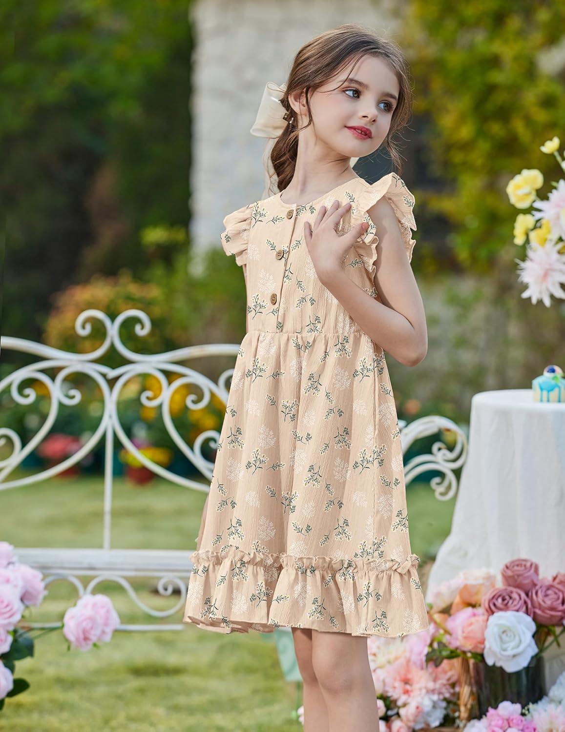 image:imageArshiner Toddler Girls Dress Ruffle Sleeveless Button Down Dresses Summer Beach Casual Sundress with Pocket for 17YKhaki Floral
