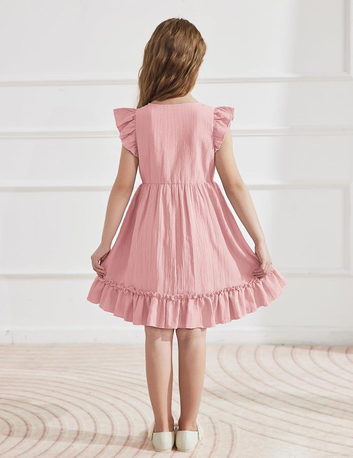 image:imageArshiner Toddler Girls Dress Ruffle Sleeveless Button Down Dresses Summer Beach Casual Sundress with Pocket for 17YPink