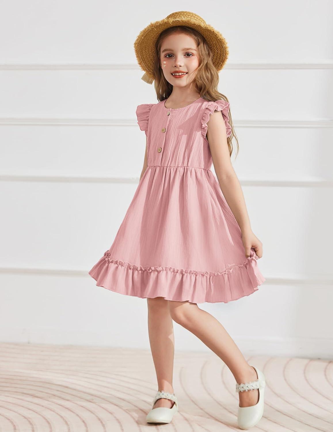 image:imageArshiner Toddler Girls Dress Ruffle Sleeveless Button Down Dresses Summer Beach Casual Sundress with Pocket for 17YPink