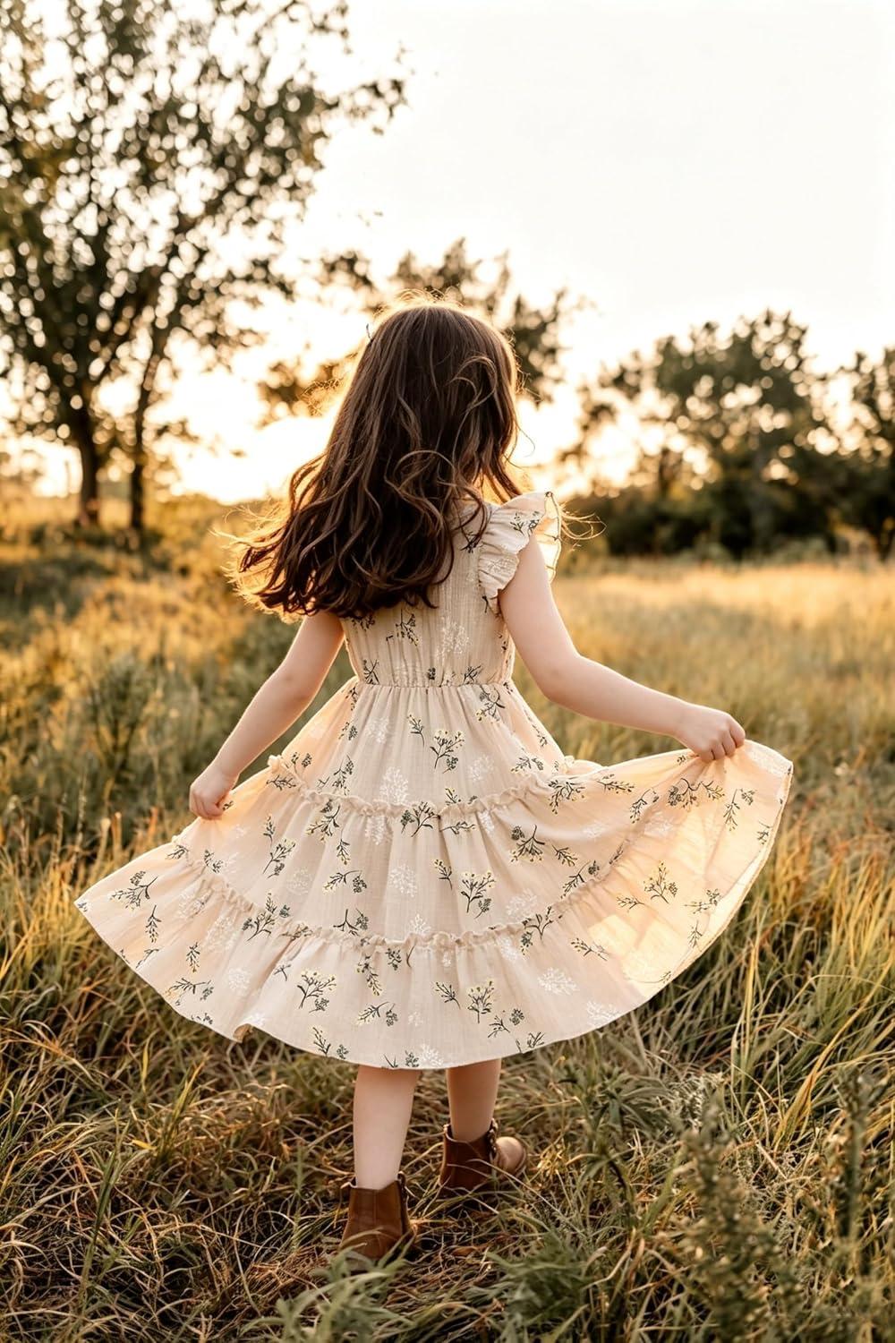 image:imageArshiner Toddler Girls Dress Ruffle Sleeveless Tiered Swing Twirly Dresses Cute Summer Beach Sundress with Pocket for 16TKhaki Floral