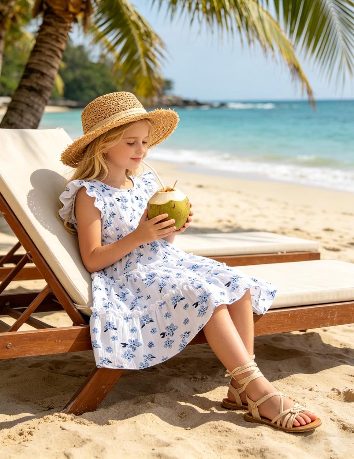 image:imageArshiner Toddler Girls Dress Ruffle Sleeveless Tiered Swing Twirly Dresses Cute Summer Beach Sundress with Pocket for 16TWhite Blue Floral