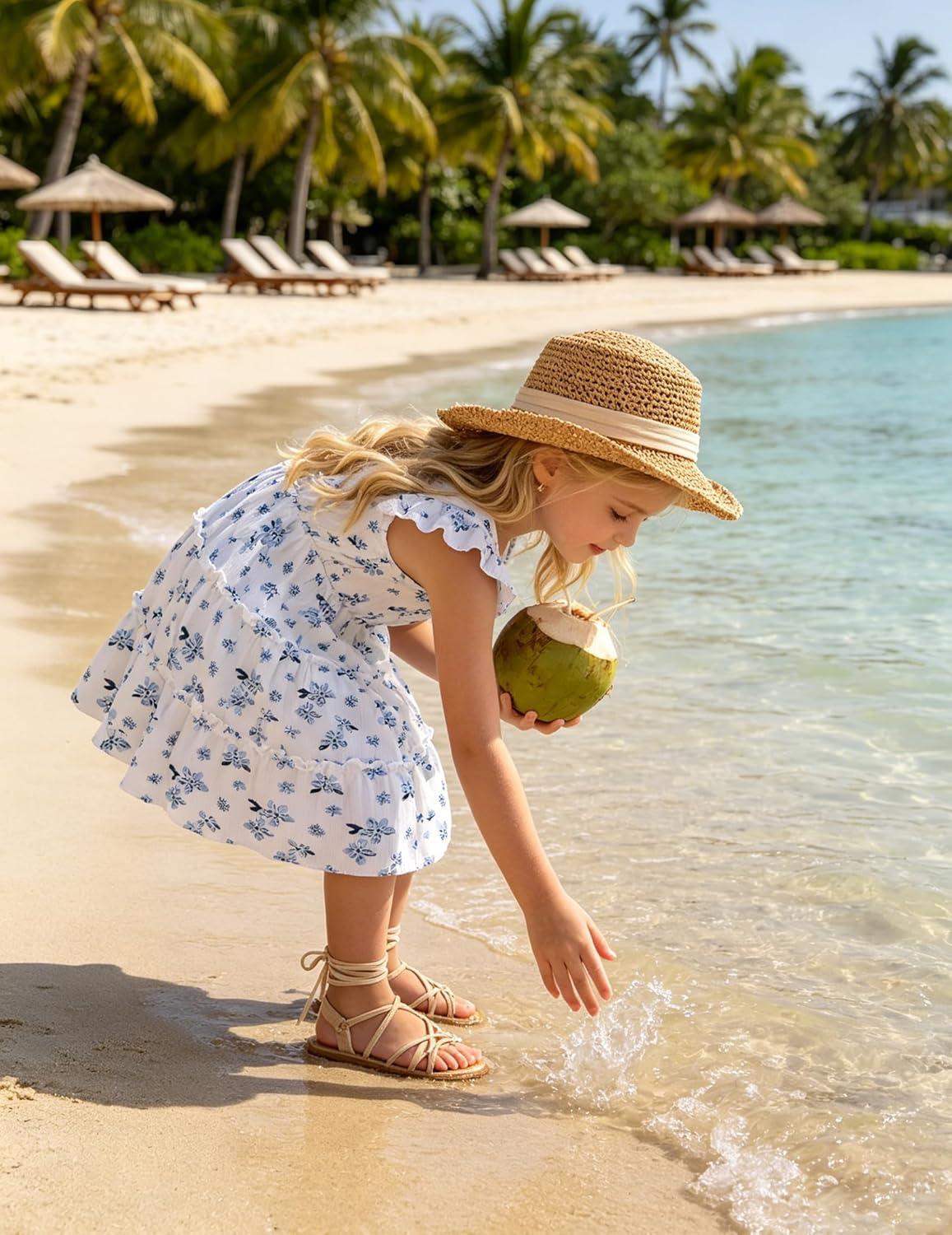 image:imageArshiner Toddler Girls Dress Ruffle Sleeveless Tiered Swing Twirly Dresses Cute Summer Beach Sundress with Pocket for 16TWhite Blue Floral