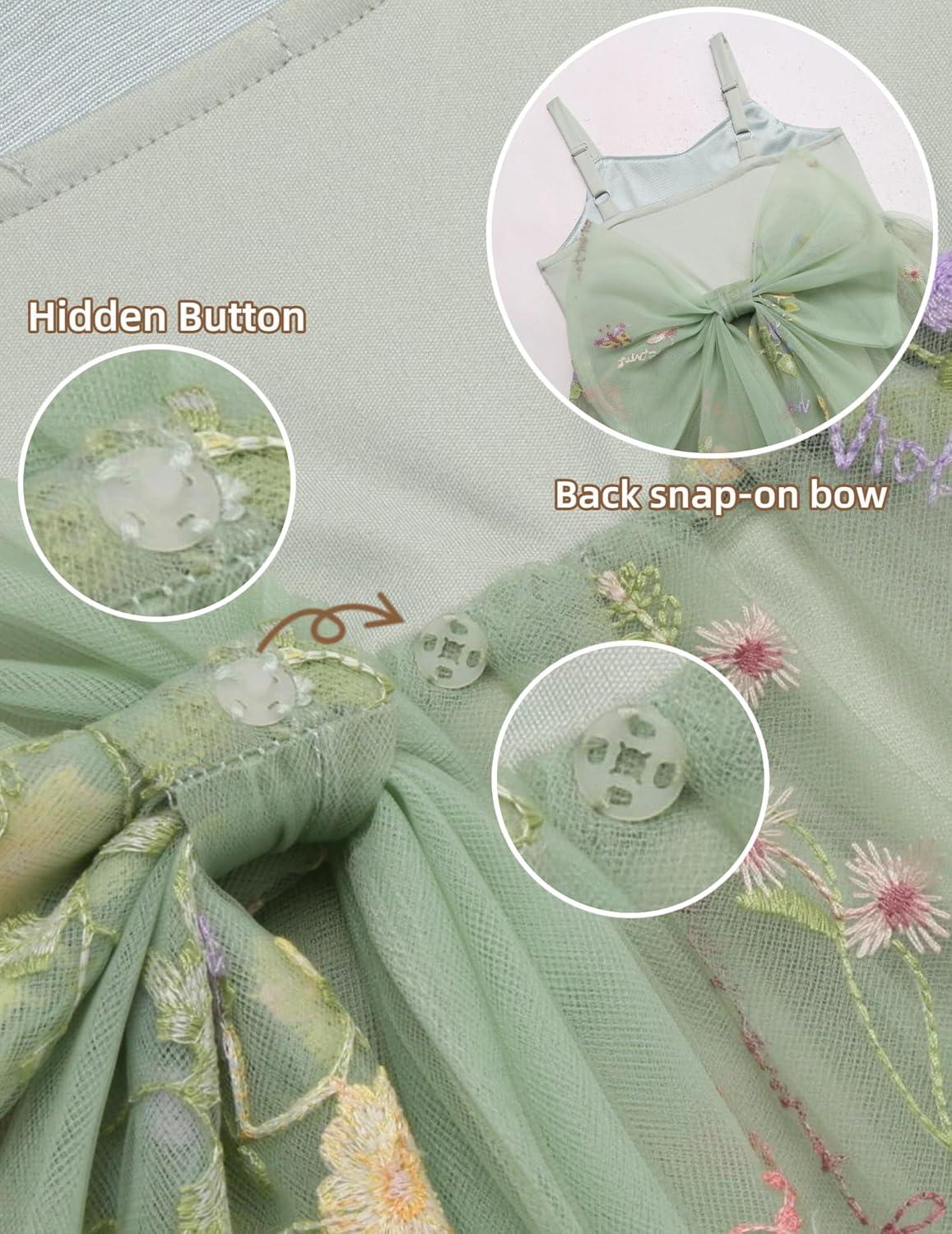 image:imageArshiner Toddler Girls Tulle Dress Bowknot Tutu Birthday Princess Embroidery Dresses Formal Photoshoot Summer Outfit 28TGreen Floral