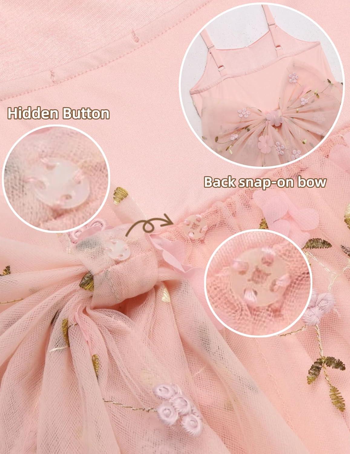 image:imageArshiner Toddler Girls Tulle Dress Bowknot Tutu Birthday Princess Embroidery Dresses Formal Photoshoot Summer Outfit 28TPink Floral
