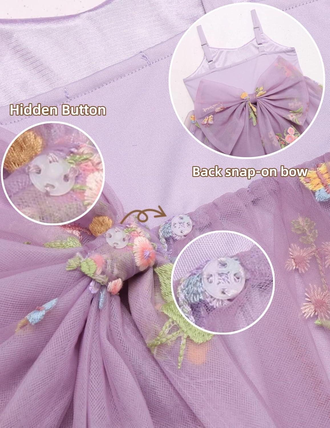 image:imageArshiner Toddler Girls Tulle Dress Bowknot Tutu Birthday Princess Embroidery Dresses Formal Photoshoot Summer Outfit 28TPurple Floral
