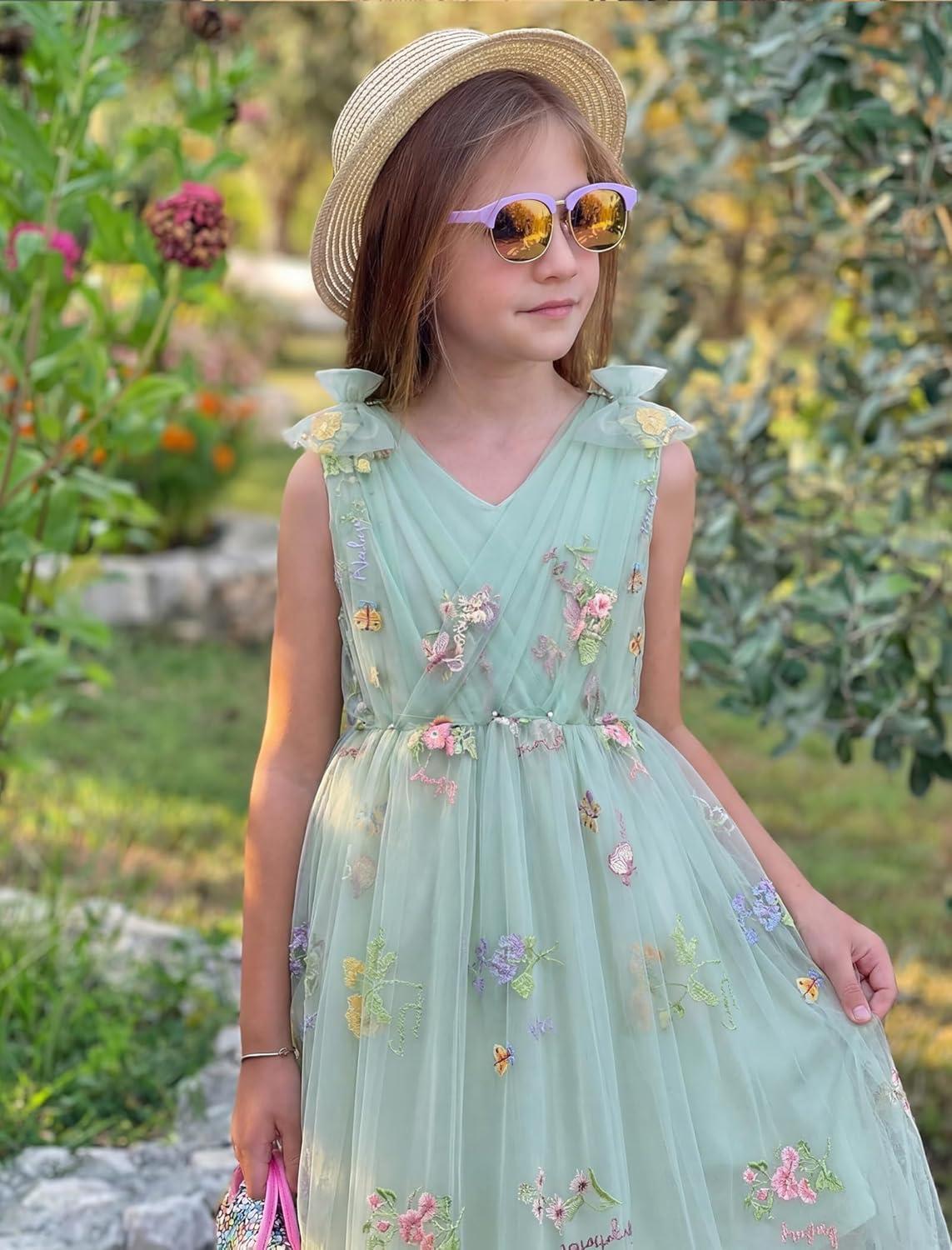 image:imageArshiner Tutu Tulle Dress for Toddler Girls Bowknot Sleeveless Flower Birthday Princess Party Summer DressesGreen Floral