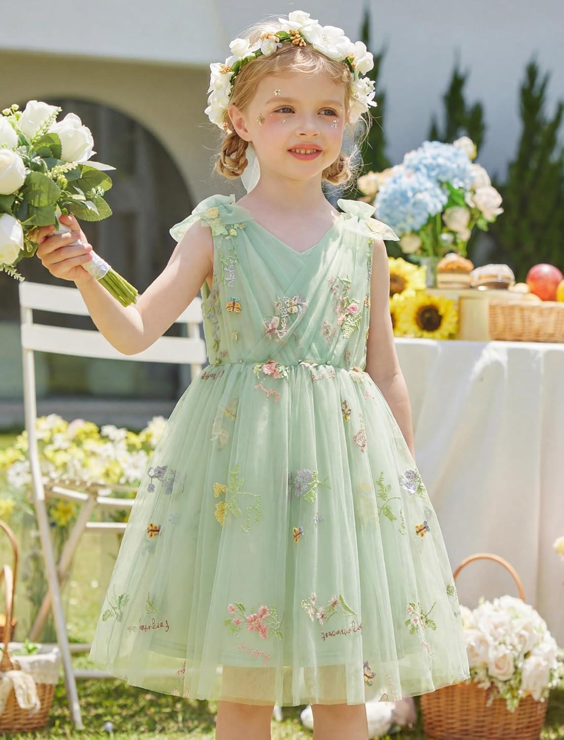image:imageArshiner Tutu Tulle Dress for Toddler Girls Bowknot Sleeveless Flower Birthday Princess Party Summer DressesGreen Floral