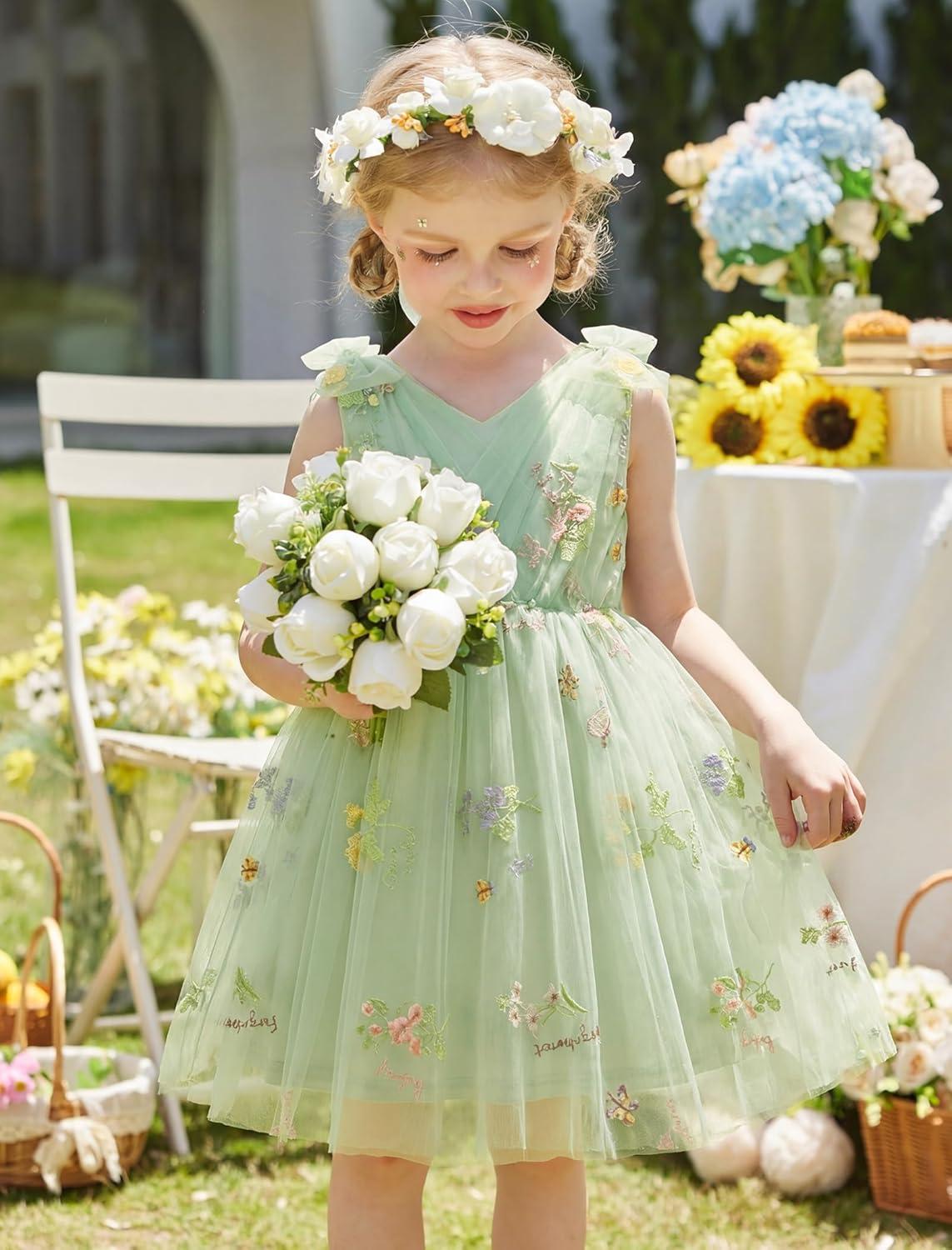 image:imageArshiner Tutu Tulle Dress for Toddler Girls Bowknot Sleeveless Flower Birthday Princess Party Summer DressesGreen Floral