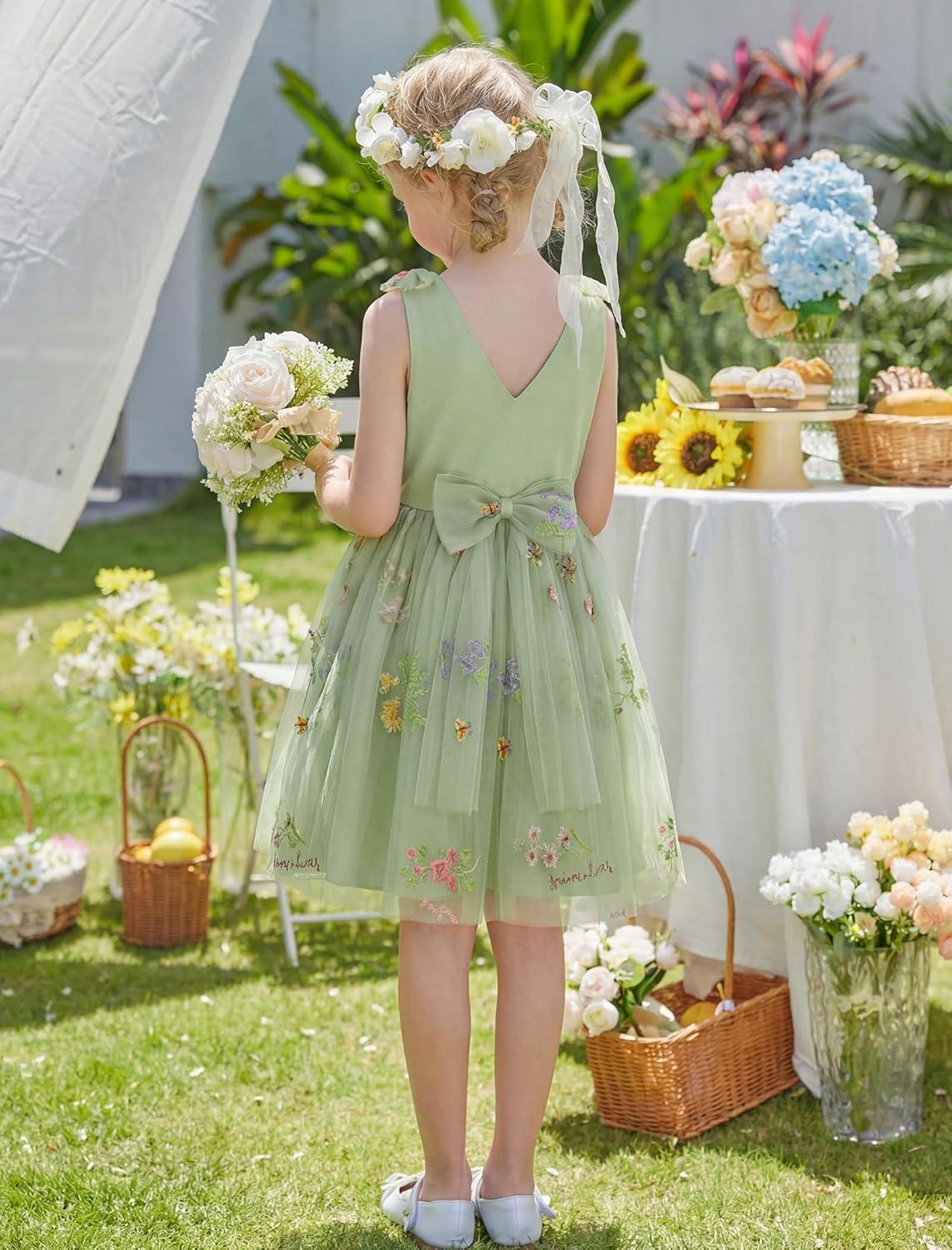 image:imageArshiner Tutu Tulle Dress for Toddler Girls Bowknot Sleeveless Flower Birthday Princess Party Summer DressesGreen Floral