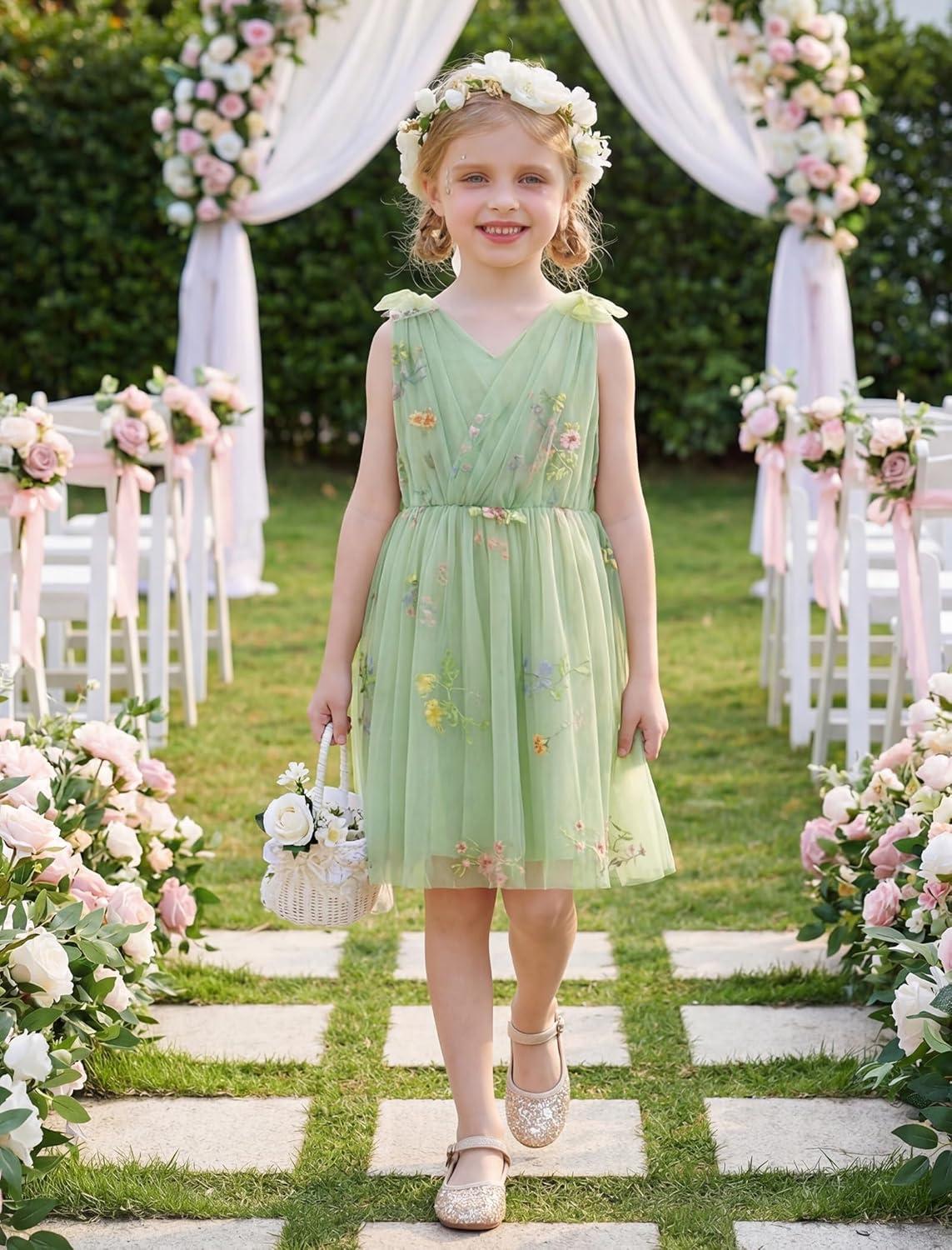 image:imageArshiner Tutu Tulle Dress for Toddler Girls Bowknot Sleeveless Flower Birthday Princess Party Summer DressesGreen Floral