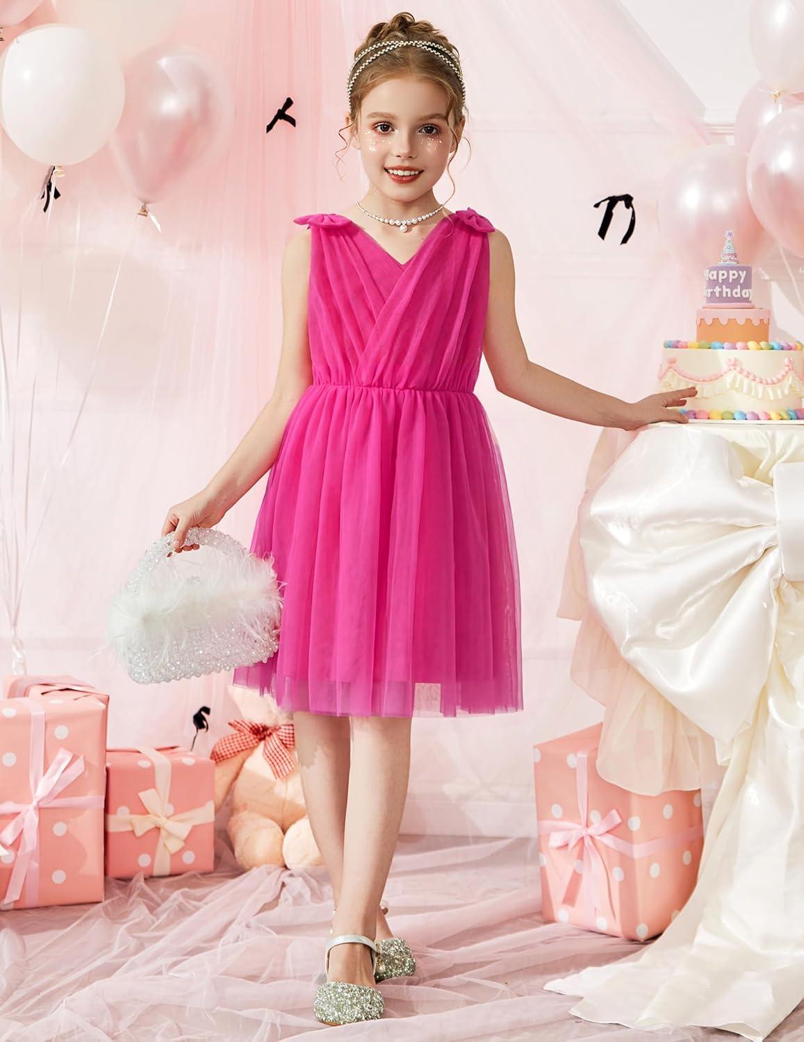 image:imageArshiner Tutu Tulle Dress for Toddler Girls Bowknot Sleeveless Flower Birthday Princess Party Summer DressesHot Pink