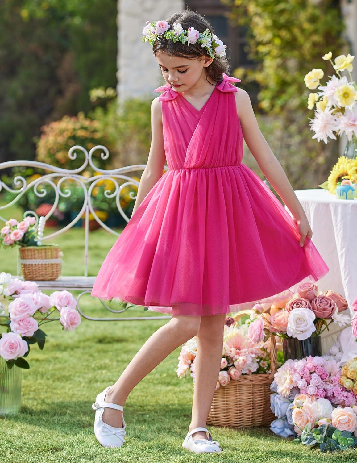 image:imageArshiner Tutu Tulle Dress for Toddler Girls Bowknot Sleeveless Flower Birthday Princess Party Summer DressesHot Pink