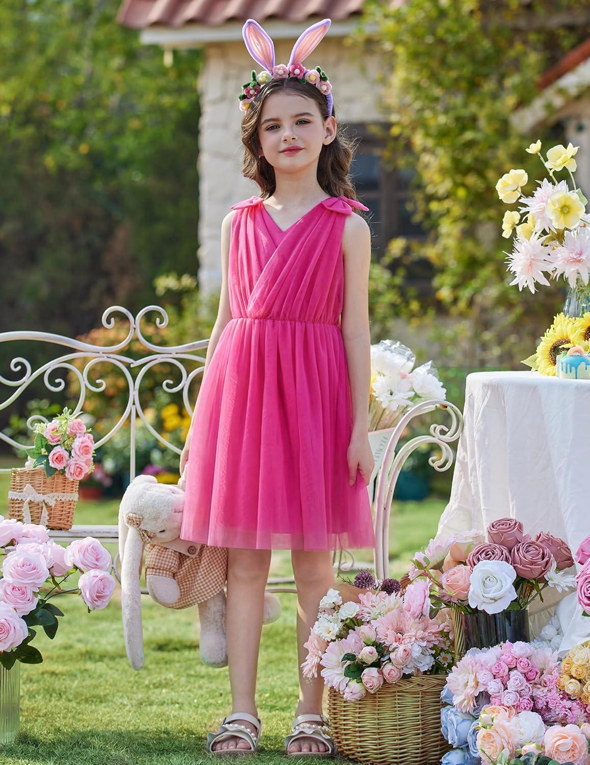 image:imageArshiner Tutu Tulle Dress for Toddler Girls Bowknot Sleeveless Flower Birthday Princess Party Summer DressesHot Pink