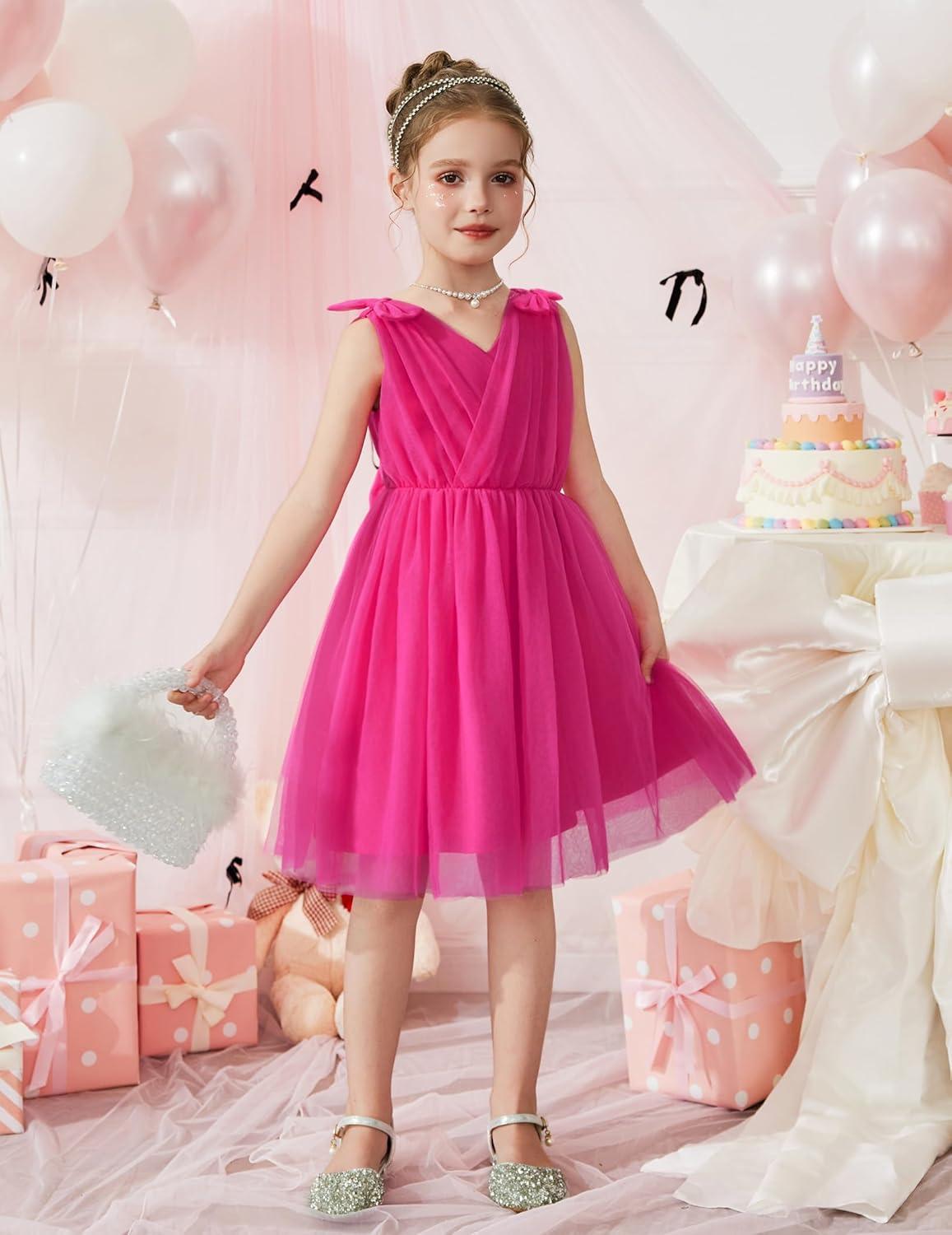 image:imageArshiner Tutu Tulle Dress for Toddler Girls Bowknot Sleeveless Flower Birthday Princess Party Summer DressesHot Pink