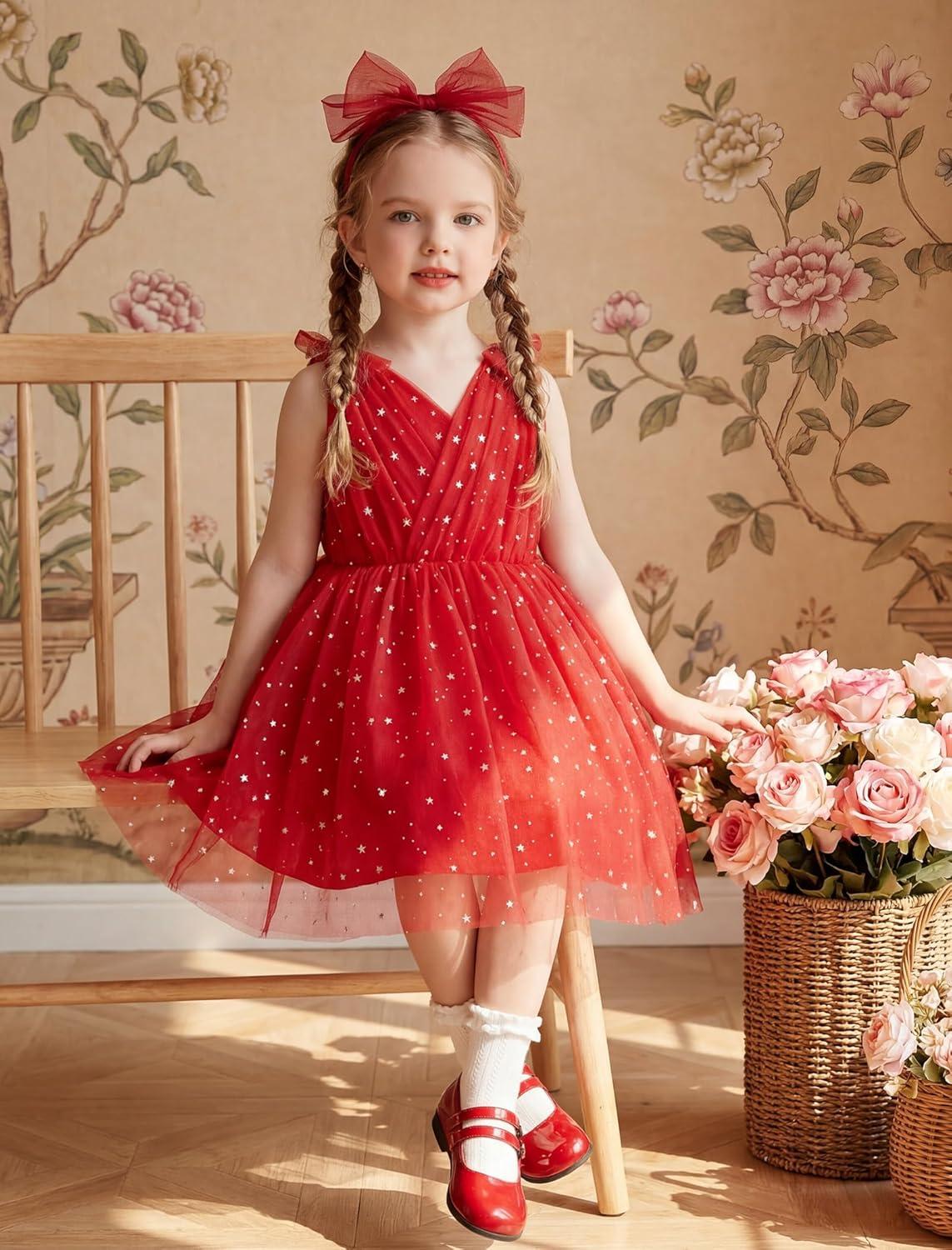 image:imageArshiner Tutu Tulle Dress for Toddler Girls Bowknot Sleeveless Flower Birthday Princess Party Summer DressesRed