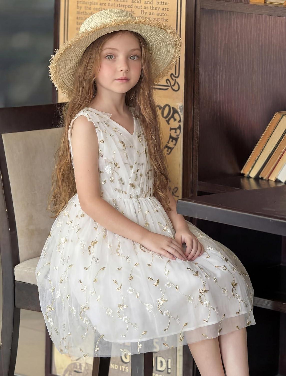 image:imageArshiner Tutu Tulle Dress for Toddler Girls Bowknot Sleeveless Flower Birthday Princess Party Summer DressesWhite Floral