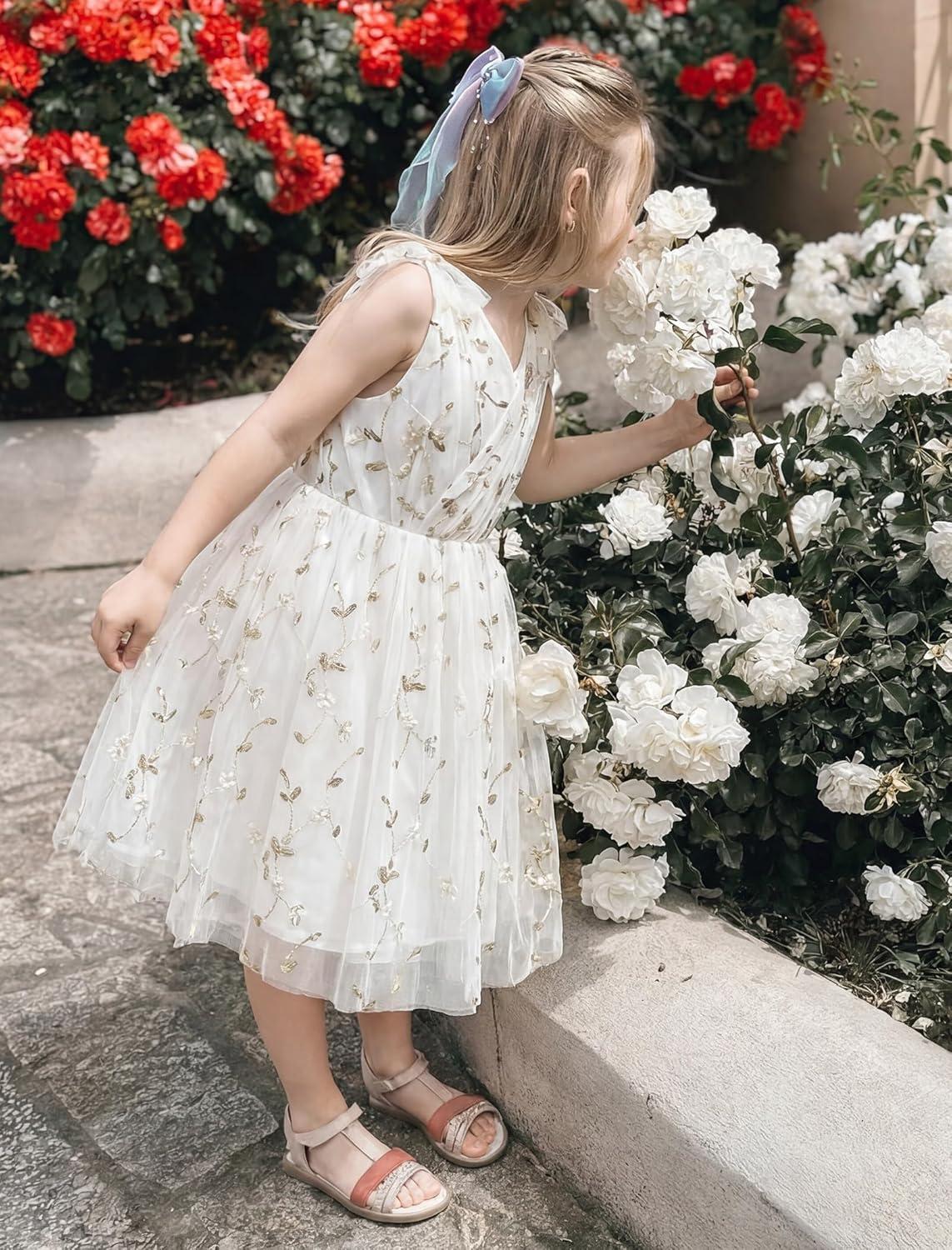 image:imageArshiner Tutu Tulle Dress for Toddler Girls Bowknot Sleeveless Flower Birthday Princess Party Summer DressesWhite Floral