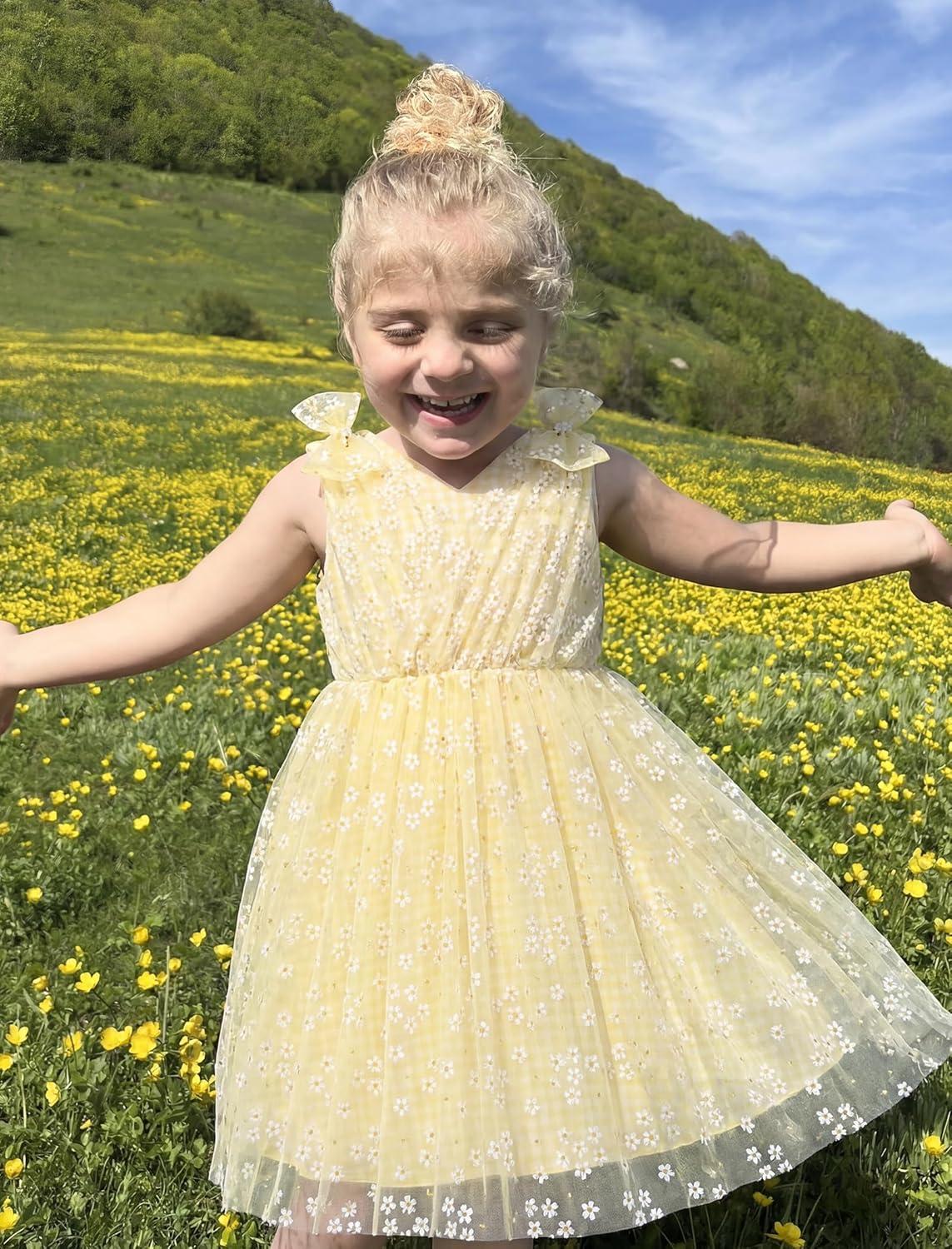image:imageArshiner Tutu Tulle Dress for Toddler Girls Bowknot Sleeveless Flower Birthday Princess Party Summer DressesYellow Plaid Daisy