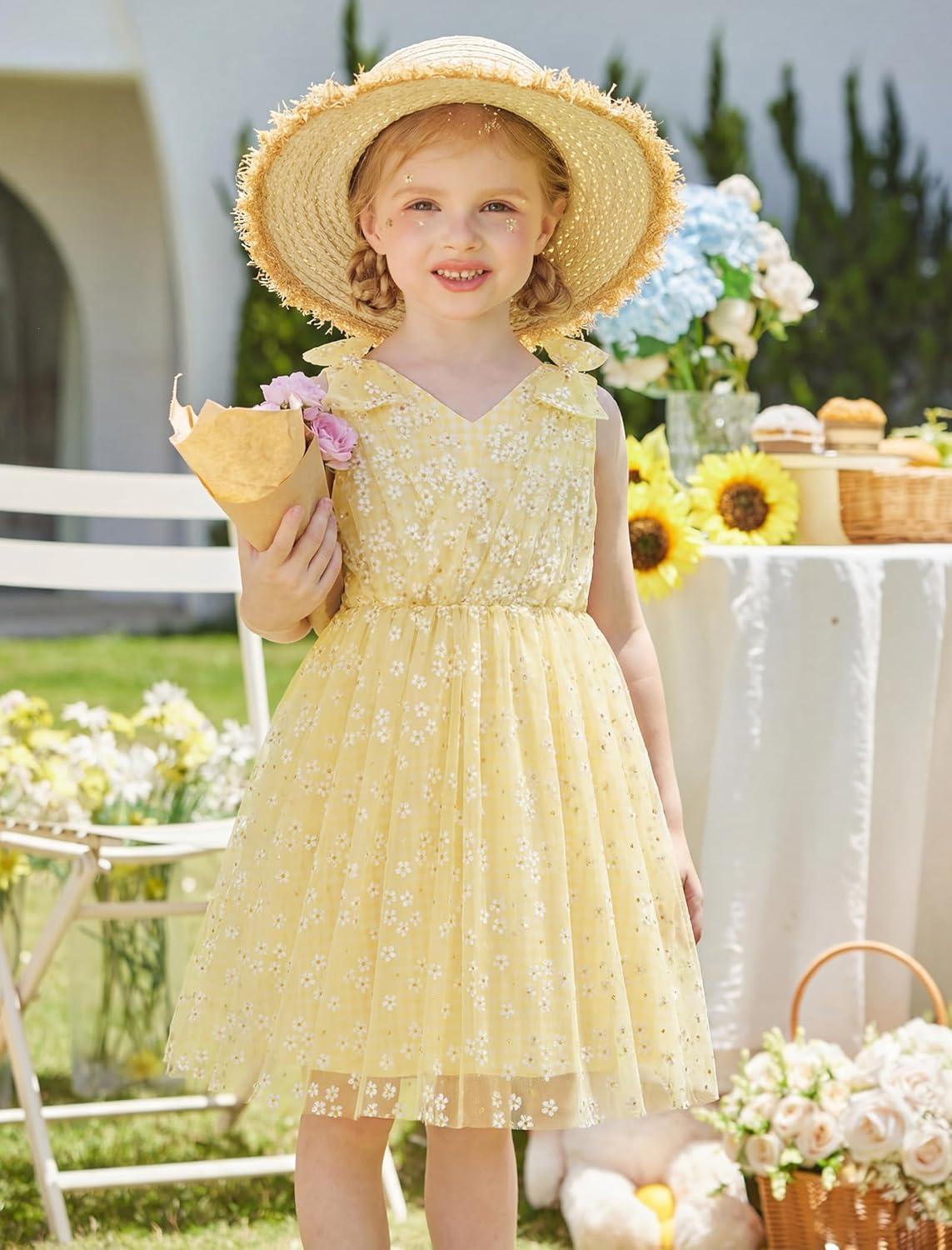 image:imageArshiner Tutu Tulle Dress for Toddler Girls Bowknot Sleeveless Flower Birthday Princess Party Summer DressesYellow Plaid Daisy