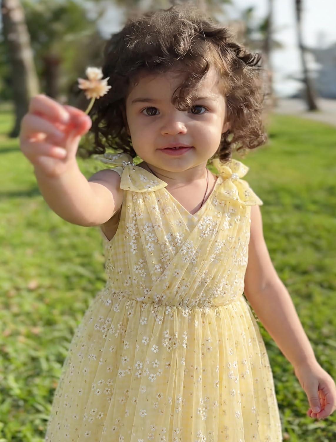 image:imageArshiner Tutu Tulle Dress for Toddler Girls Bowknot Sleeveless Flower Birthday Princess Party Summer DressesYellow Plaid Daisy