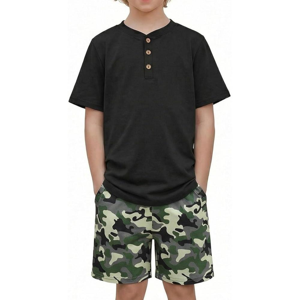 image:imageArshiner Boys Summer Clothing Sets 3button Short Sleeve Tee and Shorts Casual Outfits for 512 YearsBlack Jungle Camo