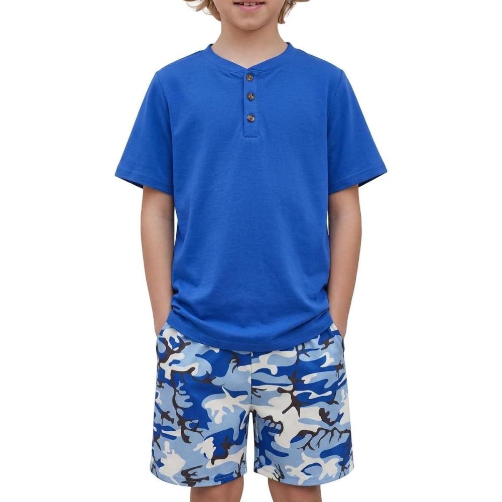image:imageArshiner Boys Summer Clothing Sets 3button Short Sleeve Tee and Shorts Casual Outfits for 512 YearsBlue Camouflage