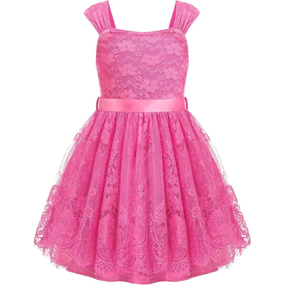 image:imageArshiner Flower Girl Dress ALine Formal Lace Party Dresses for Wedding Communion Princess Holiday Sundress with BeltPeach Pink