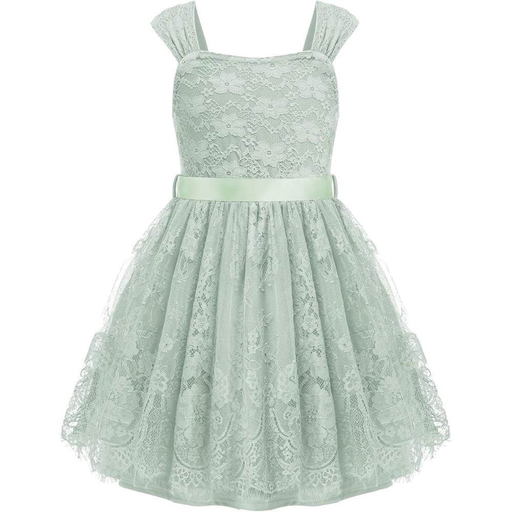 image:imageArshiner Flower Girl Dress ALine Formal Lace Party Dresses for Wedding Communion Princess Holiday Sundress with BeltSage
