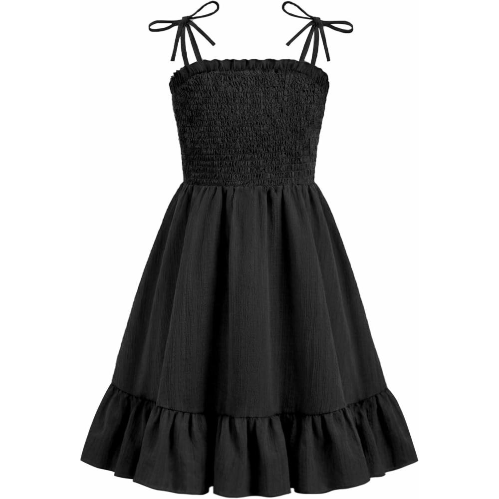 image:imageArshiner Girls Summer Dress Tween Spaghetti Strap Smocked Casual Beach Sundress with Pockets 614YBlack