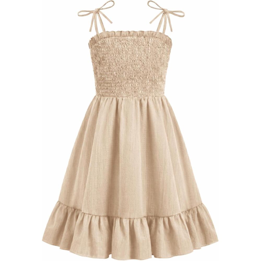 image:imageArshiner Girls Summer Dress Tween Spaghetti Strap Smocked Casual Beach Sundress with Pockets 614YChampagne