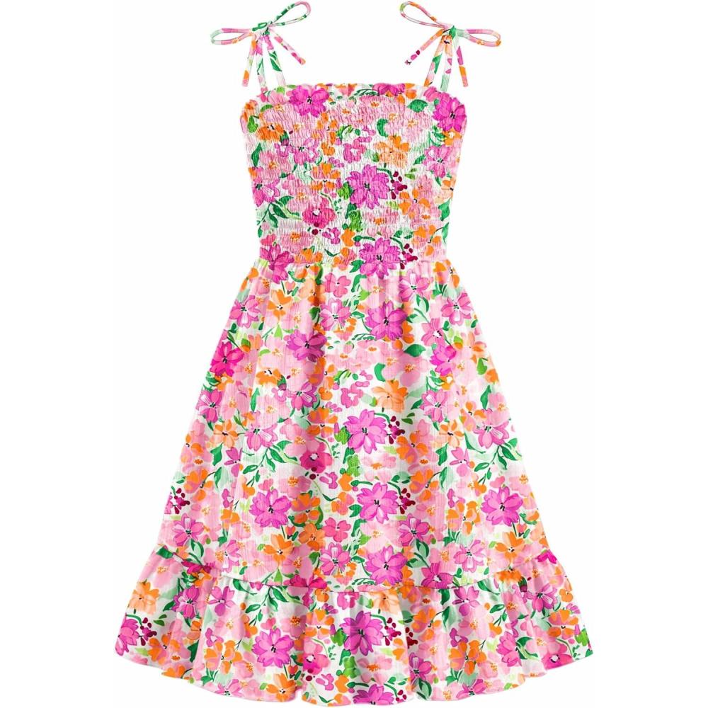 image:imageArshiner Girls Summer Dress Tween Spaghetti Strap Smocked Casual Beach Sundress with Pockets 614YPink Floral