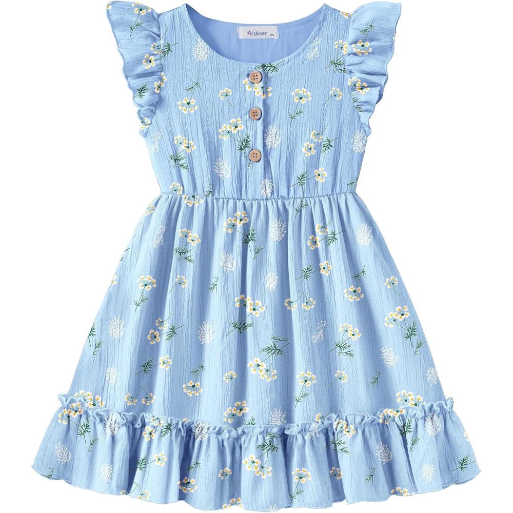 image:imageArshiner Toddler Girls Dress Ruffle Sleeveless Button Down Dresses Summer Beach Casual Sundress with Pocket for 17YBlue Floral
