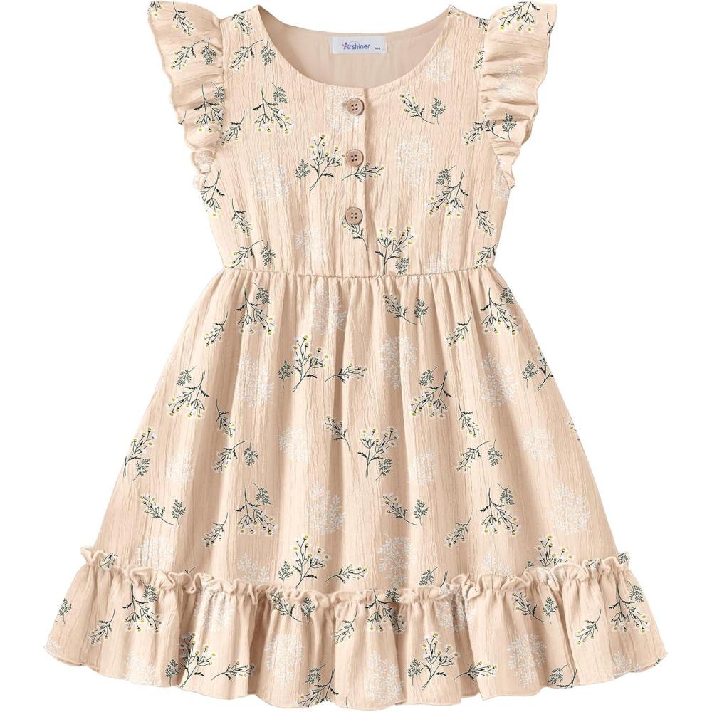 image:imageArshiner Toddler Girls Dress Ruffle Sleeveless Button Down Dresses Summer Beach Casual Sundress with Pocket for 17YKhaki Floral