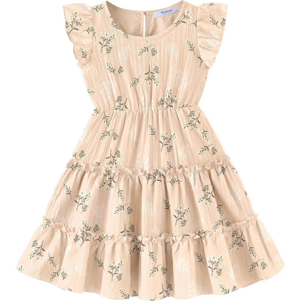 image:imageArshiner Toddler Girls Dress Ruffle Sleeveless Tiered Swing Twirly Dresses Cute Summer Beach Sundress with Pocket for 16TKhaki Floral