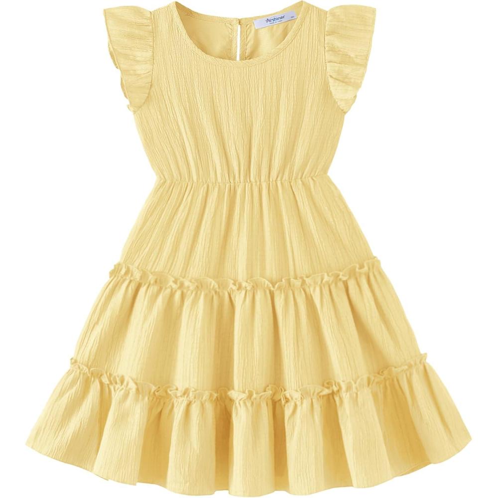 image:imageArshiner Toddler Girls Dress Ruffle Sleeveless Tiered Swing Twirly Dresses Cute Summer Beach Sundress with Pocket for 16TPale Yellow