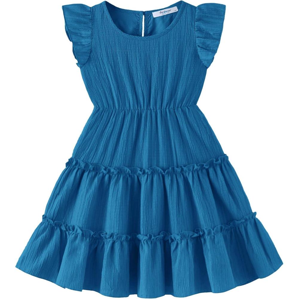 image:imageArshiner Toddler Girls Dress Ruffle Sleeveless Tiered Swing Twirly Dresses Cute Summer Beach Sundress with Pocket for 16TSteel Blue