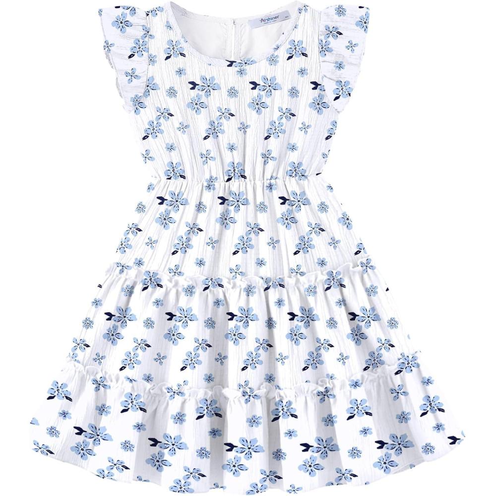 image:imageArshiner Toddler Girls Dress Ruffle Sleeveless Tiered Swing Twirly Dresses Cute Summer Beach Sundress with Pocket for 16TWhite Blue Floral