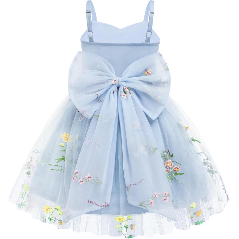 image:imageArshiner Toddler Girls Tulle Dress Bowknot Tutu Birthday Princess Embroidery Dresses Formal Photoshoot Summer Outfit 28TBlue Floral