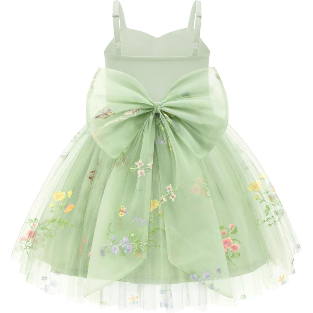image:imageArshiner Toddler Girls Tulle Dress Bowknot Tutu Birthday Princess Embroidery Dresses Formal Photoshoot Summer Outfit 28TGreen Floral