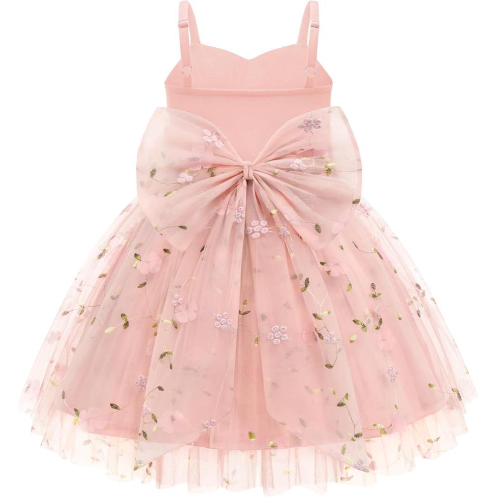 image:imageArshiner Toddler Girls Tulle Dress Bowknot Tutu Birthday Princess Embroidery Dresses Formal Photoshoot Summer Outfit 28TPink Floral