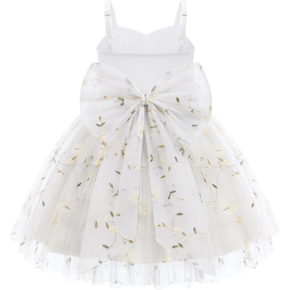 image:imageArshiner Toddler Girls Tulle Dress Bowknot Tutu Birthday Princess Embroidery Dresses Formal Photoshoot Summer Outfit 28TWhite Floral