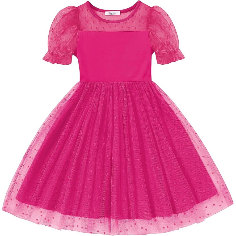 image:imageArshiner Toddler Girls Tulle Summer Puff Sleeve Baby Girls Tutu Princess Party Casual Dress 26YHot Pink