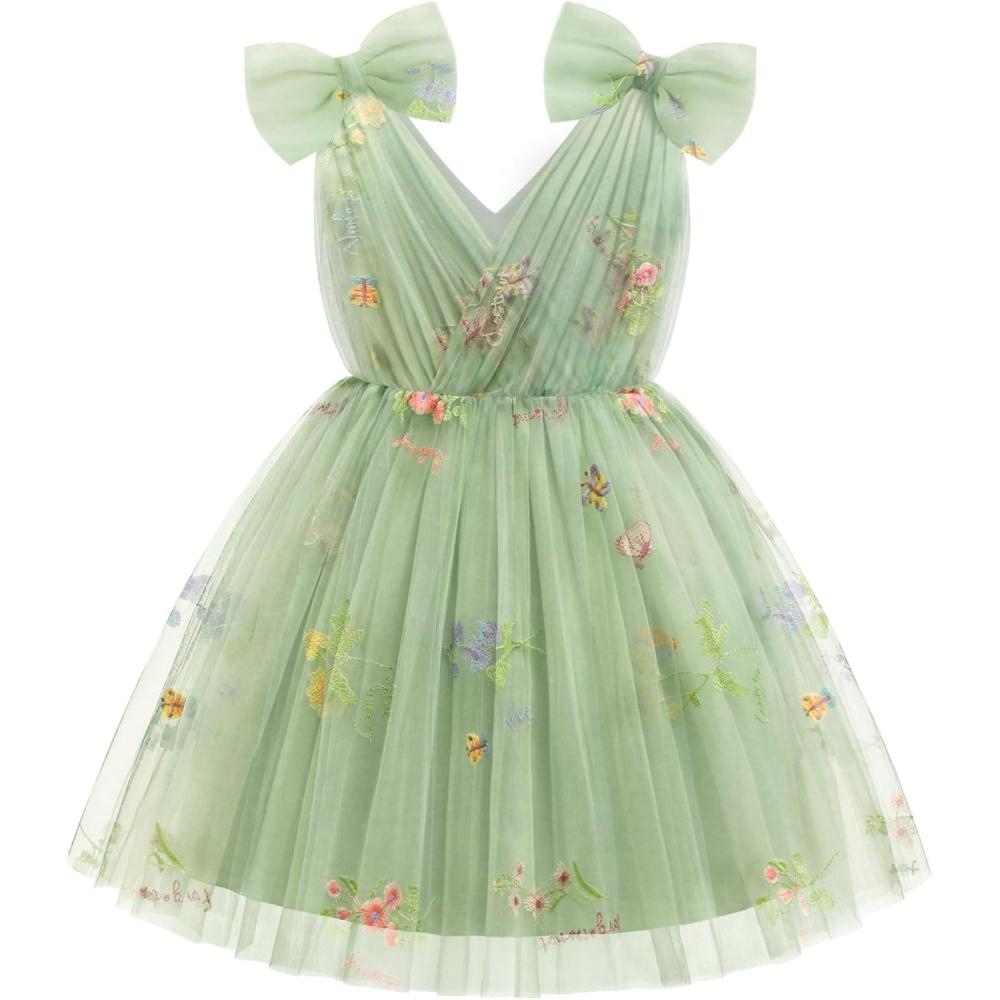image:imageArshiner Tutu Tulle Dress for Toddler Girls Bowknot Sleeveless Flower Birthday Princess Party Summer DressesGreen Floral