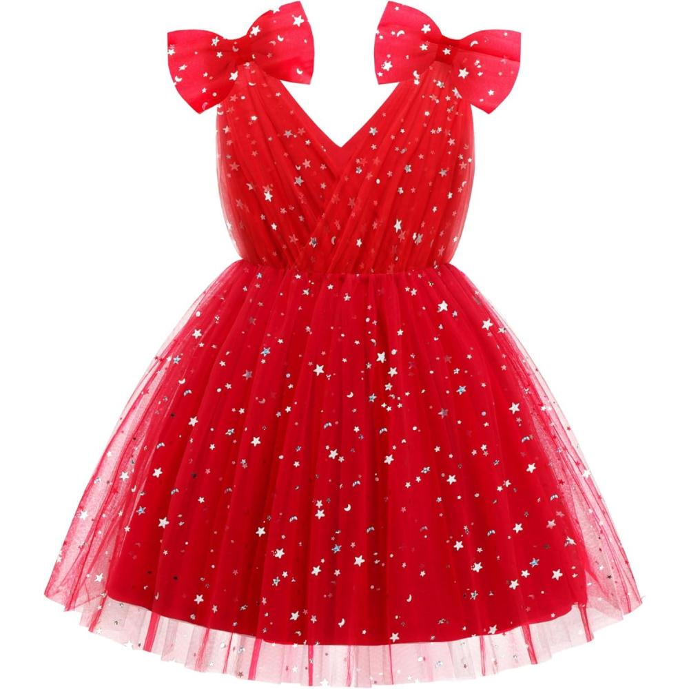 image:imageArshiner Tutu Tulle Dress for Toddler Girls Bowknot Sleeveless Flower Birthday Princess Party Summer DressesRed