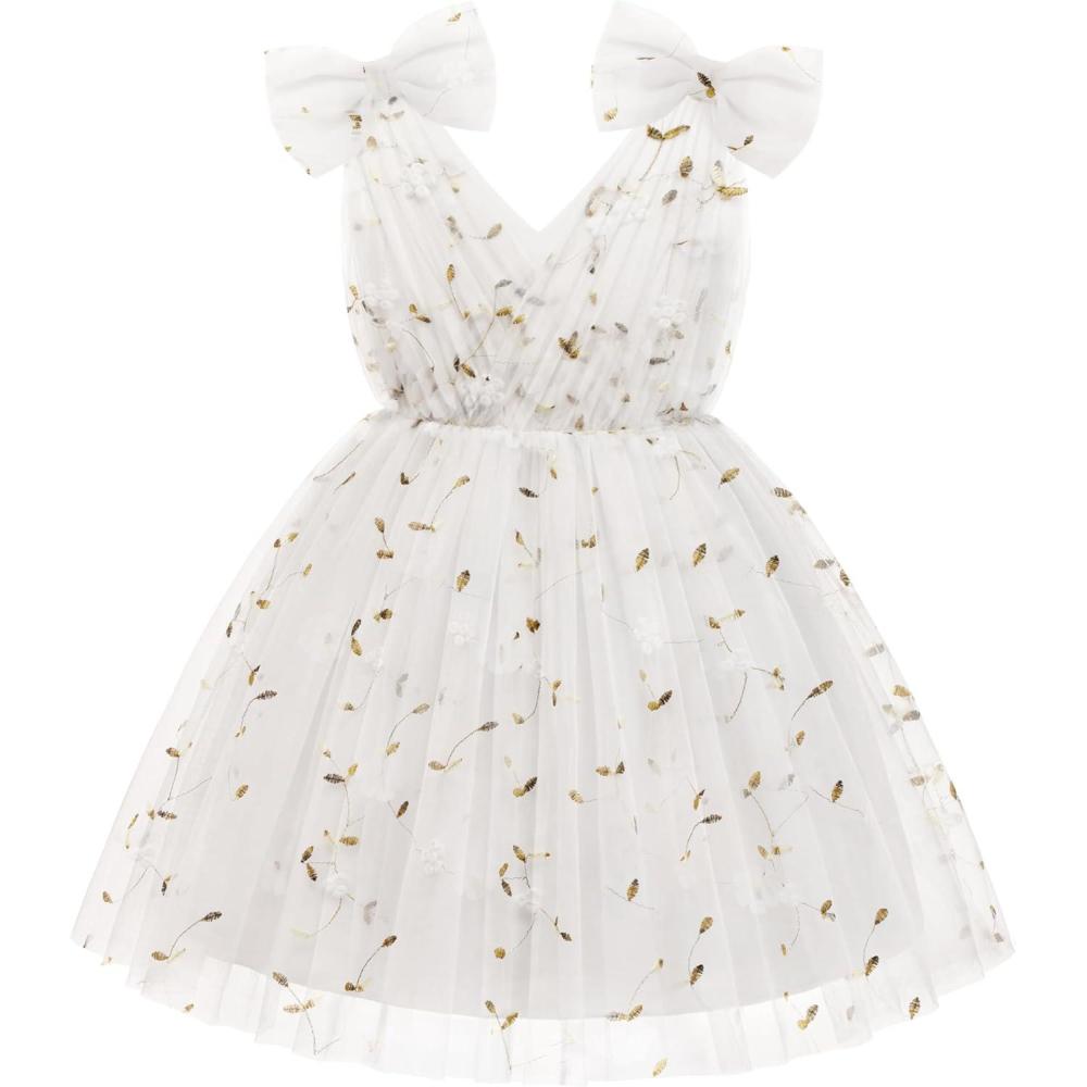 image:imageArshiner Tutu Tulle Dress for Toddler Girls Bowknot Sleeveless Flower Birthday Princess Party Summer DressesWhite Floral