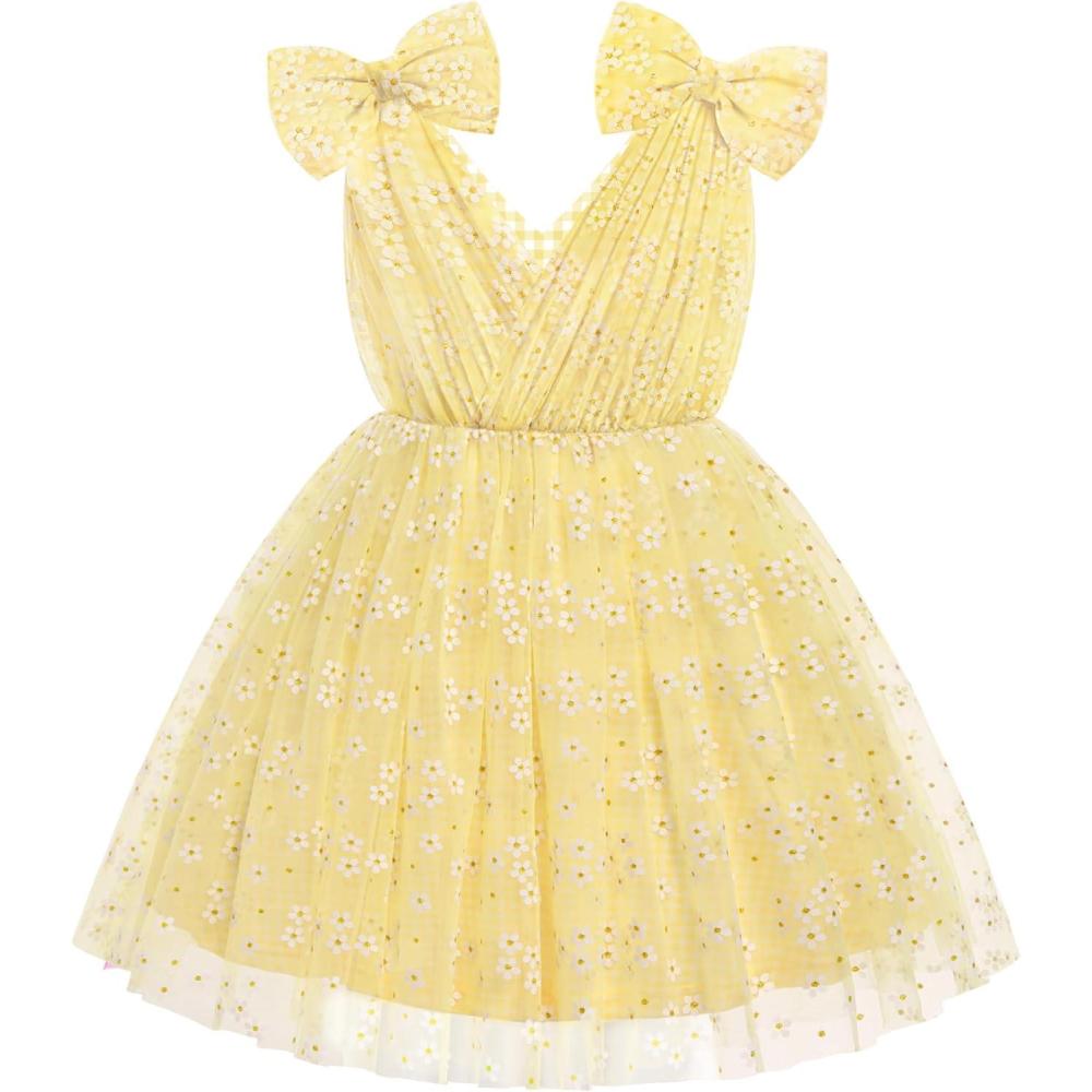 image:imageArshiner Tutu Tulle Dress for Toddler Girls Bowknot Sleeveless Flower Birthday Princess Party Summer DressesYellow Plaid Daisy