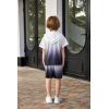 Arshiner Boys 2 Piece Summer Outfits Letter Graphic Colorblock Short Sleeve Hoodie and Short Sets whith Pockets 5-12 Years(Grey & White Ombre Print)