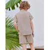 Arshiner Boy’s 2 Pieces Linen Sets Short Sleeve Henley Shirt and Shorts Summer Beach Matching Outfits 4-12 Years(Light Khaki)